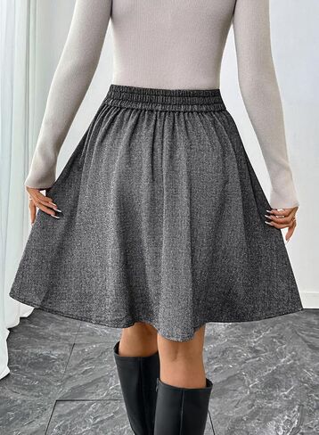 Happy Sailed Womens Winter Fall Tweed High Waisted Flared Mini Skater Skirt A Line Pleated Midi Skirts in Saudi Arabia