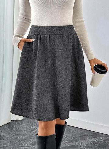 Happy Sailed Womens Winter Fall Tweed High Waisted Flared Mini Skater Skirt A Line Pleated Midi Skirts in Saudi Arabia