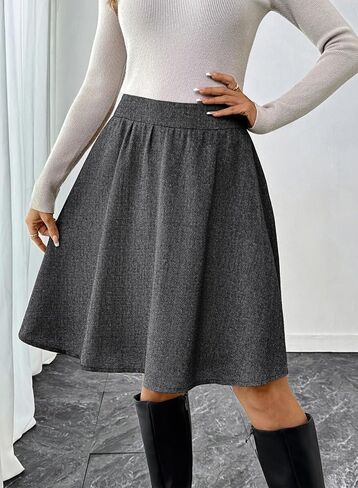 Happy Sailed Womens Winter Fall Tweed High Waisted Flared Mini Skater Skirt A Line Pleated Midi Skirts in Saudi Arabia