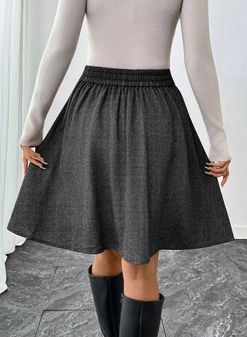 Happy Sailed Womens Winter Fall Tweed High Waisted Flared Mini Skater Skirt A Line Pleated Midi Skirts in Saudi Arabia