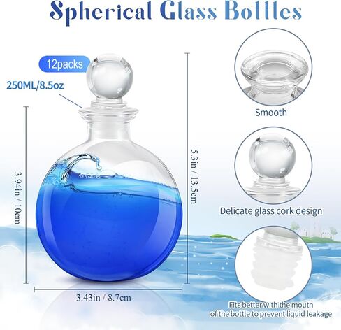 Tessco for you 12 Pcs Potion Bottles Round Glass Clear Potion Jars 8.5 oz Spherical Decorative Witch Bottles Wizard Stuff for Liquor Halloween Decoration DIY Art Crafts Gift (Classic) in Kuwait