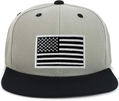 Armycrew Youth Kid's Black White American Flag Patch Flat Bill Snapback 2-Tone Baseball Cap in Saudi Arabia