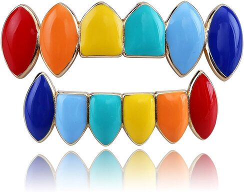 TOPGRILLZ Vampire Teeth Grillz for Men and Women – 14K Gold Plated Colorful Fangs Grills for Your Teeth, Grillz Teeth Men Hip Hop Costume Jewelry Accessories in Saudi Arabia