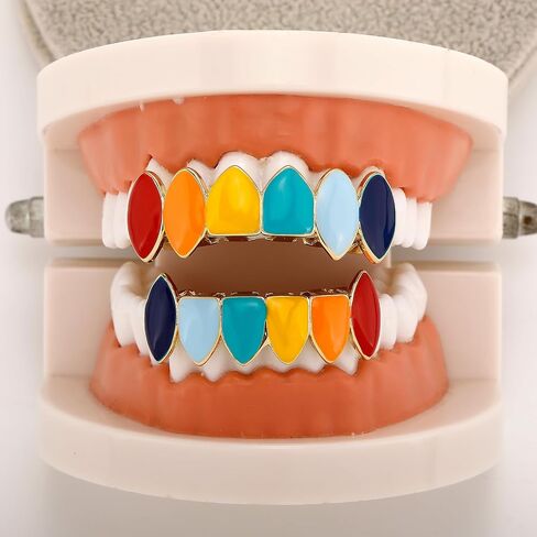 TOPGRILLZ Vampire Teeth Grillz for Men and Women – 14K Gold Plated Colorful Fangs Grills for Your Teeth, Grillz Teeth Men Hip Hop Costume Jewelry Accessories in Saudi Arabia