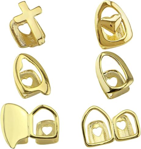 2 PCS 18K مطلي بالذهول Gold Grillz Hip Hop Grillz أعلى الأسنان غطاء شواية واحد للأسنان الفم in Kuwait