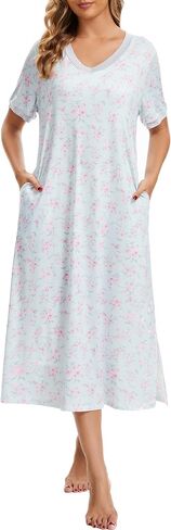Cotton Nightgowns for Women Soft Short Sleeve Long Night Gowns Sleepwear with Pockets in Saudi Arabia