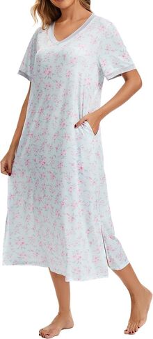 Cotton Nightgowns for Women Soft Short Sleeve Long Night Gowns Sleepwear with Pockets in Saudi Arabia