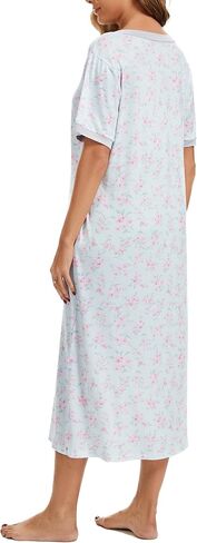 Cotton Nightgowns for Women Soft Short Sleeve Long Night Gowns Sleepwear with Pockets in Saudi Arabia