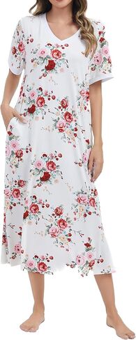 Cotton Nightgowns for Women Soft Short Sleeve Long Night Gowns Sleepwear with Pockets in Saudi Arabia