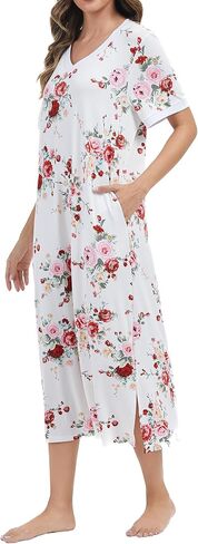 Cotton Nightgowns for Women Soft Short Sleeve Long Night Gowns Sleepwear with Pockets in Saudi Arabia