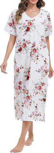 Cotton Nightgowns for Women Soft Short Sleeve Long Night Gowns Sleepwear with Pockets in Saudi Arabia