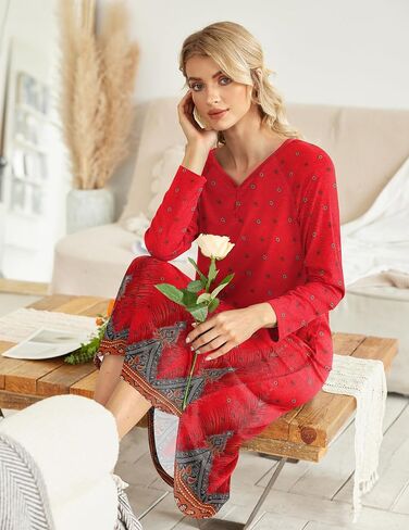 Ekouaer Women's Nightgown V-Neck Loungewear Long Sleeve Sleepwear Full Length Nightgown for Women S-4XL in Saudi Arabia