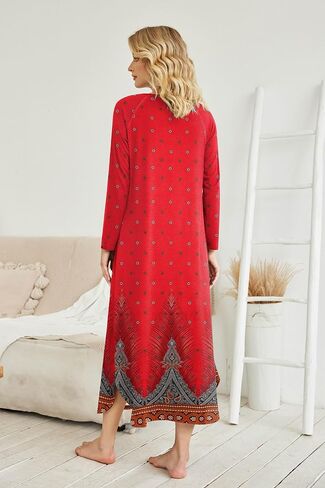 Ekouaer Women's Nightgown V-Neck Loungewear Long Sleeve Sleepwear Full Length Nightgown for Women S-4XL in Saudi Arabia