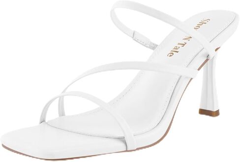 Shoe'N Tale Strappy Heels Women's Stiletto Mule Sandals | 3.37 Inch Kitten Heel, Square Open Toe Mule Sandals for Dressy Daily Outfits in Saudi Arabia
