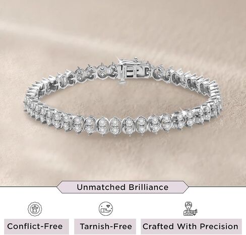 Jewelili Sterling Silver Tennis Bracelet for Women | 1 CTTW White Round Lab Grown Diamonds | Luxury Jewelry with Gift Box | Timeless Fashion Jewelry Gift for Her in Saudi Arabia