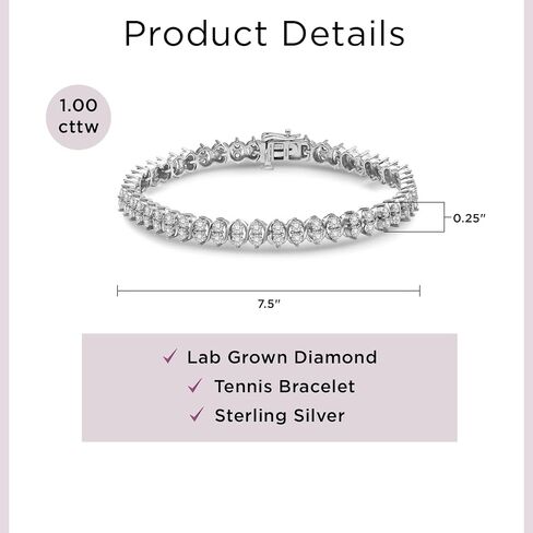 Jewelili Sterling Silver Tennis Bracelet for Women | 1 CTTW White Round Lab Grown Diamonds | Luxury Jewelry with Gift Box | Timeless Fashion Jewelry Gift for Her in Saudi Arabia