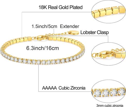 أساور التنس الذهبية ويلايك للنساء 18K الذهب مطلي غير تشويه 5A Zirconia الماس الكريستال الكريستال القابل للتعديل أساور سوار زفاف شرير in Kuwait
