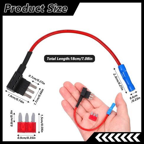 2 PCS 12V Add-A-Circuit Fuse Tap Adapter Micro 3 Fuse Tap Tapple Tappliable Blade Style Rolleds Universal Blade Holder مع محول طاقة الصمامات للأضواء الداخلية LED Car Accessories (10A) in Saudi Arabia