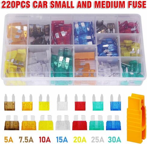 5A/7.5A/10A/15A/20A/25A/30A ، 220pcs مجموعة متنوعة من الصمامات الشاحنة ذات الشاحنة التلقائية القياسية ، فتيل شفرة السيارات للري. in Saudi Arabia