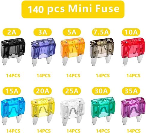 2A/3A/5A/7.5A/10A/15A/20A/25A/30A/35A ، 140PCS متنوعة من مجموعة الشاحنات الشاحنة القياسية للسيارات ، فتيل شفرة السيارات ، شاحنة ، Marine in Saudi Arabia