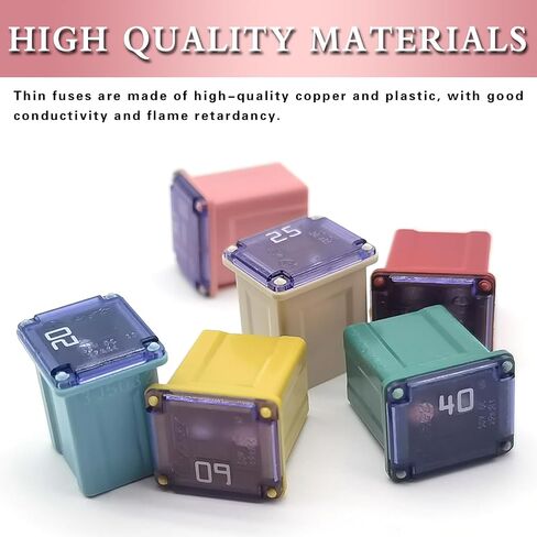 6 PCS Car Fuse Kit, 20A/25A/30A/40A/50A/60A Square Insert Mini Fuse, Flame Retardant Housing Short Circuit Protection Parts Combination Kit, for Most Cars Trucks (Multicolored) in Saudi Arabia