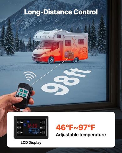سخان ديزل Vevor ، 8 كيلوواط ، DC 12V/24V ، سخان هواء الديزل المحمول مع التحكم عن بُعد وشاشة LCD ، ضوضاء منخفضة التدفئة السريعة ، خزان وقود كبير 2.6 جال in Saudi Arabia
