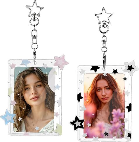 2 Pcs Star Photocard Holder Keychain, Portable Card Case Hard Protective Cover,Acrylic Cute Photocards Holder,Cute Clear Case for 2.75" Concert Photocard with Star Pendant for Idol Card Photo Album in Saudi Arabia
