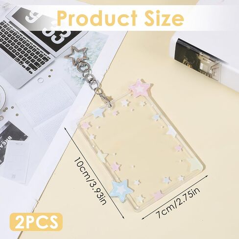 2 Pcs Star Photocard Holder Keychain, Portable Card Case Hard Protective Cover,Acrylic Cute Photocards Holder,Cute Clear Case for 2.75" Concert Photocard with Star Pendant for Idol Card Photo Album in Saudi Arabia