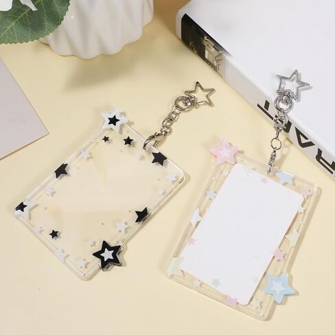 2 Pcs Star Photocard Holder Keychain, Portable Card Case Hard Protective Cover,Acrylic Cute Photocards Holder,Cute Clear Case for 2.75" Concert Photocard with Star Pendant for Idol Card Photo Album in Saudi Arabia