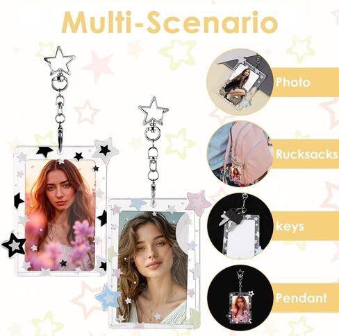 2 Pcs Star Photocard Holder Keychain, Portable Card Case Hard Protective Cover,Acrylic Cute Photocards Holder,Cute Clear Case for 2.75" Concert Photocard with Star Pendant for Idol Card Photo Album in Saudi Arabia