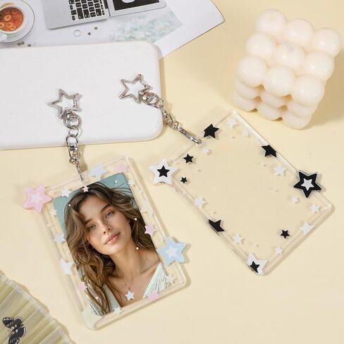 2 Pcs Star Photocard Holder Keychain, Portable Card Case Hard Protective Cover,Acrylic Cute Photocards Holder,Cute Clear Case for 2.75" Concert Photocard with Star Pendant for Idol Card Photo Album in Saudi Arabia