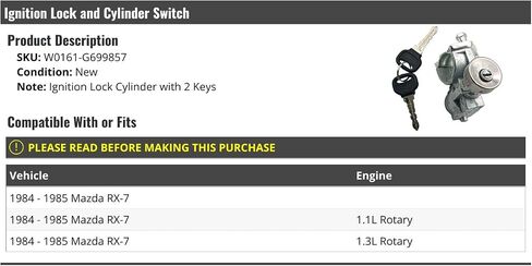 Ignition Lock and Cylinder Switch - with 2 Keys - Compatible with 1984-1985 Mazda RX-7 in Saudi Arabia