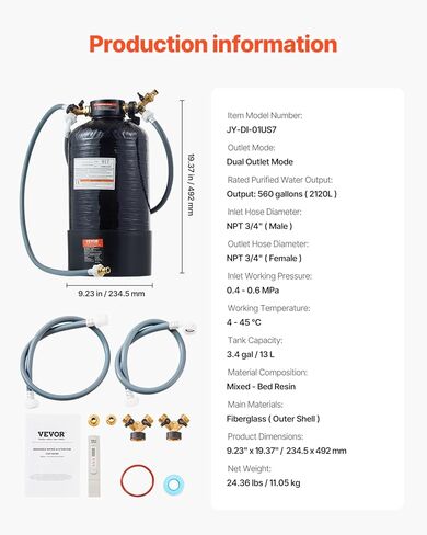 VEVOR Deionized Water System for Car Wash, Premium Water Deionizer for Car Washing with Handheld TDS Meter, Spotless Water Spot Remover Filter with Dual Outlet Mode, Fit for Cars/RVs/Motorcycles in Saudi Arabia