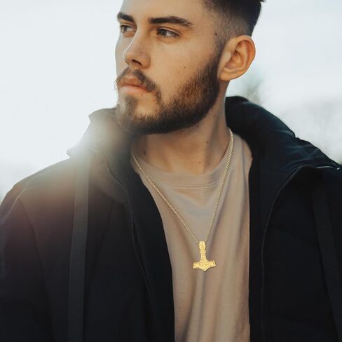 Viking Thor Hammer Necklace 925 Sterling Silver Norse Thor Hammer Pendant Necklace,Nordic Mjolnir Amulet Jewelry Birthday Gifts for Men with 22+2 in Chain in Kuwait