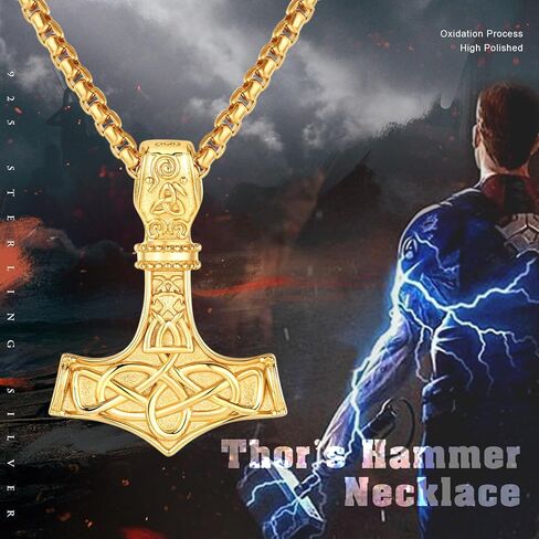 Viking Thor Hammer Necklace 925 Sterling Silver Norse Thor Hammer Pendant Necklace,Nordic Mjolnir Amulet Jewelry Birthday Gifts for Men with 22+2 in Chain in Kuwait