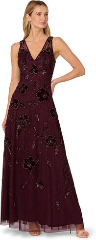Adrianna Papell Women's Bead Velvet Flower Long Dress in Saudi Arabia