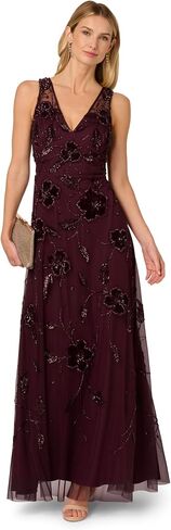 Adrianna Papell Women's Bead Velvet Flower Long Dress in Saudi Arabia
