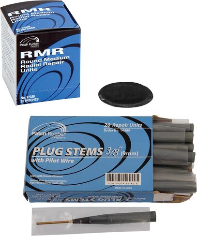 Patch Rubber Company Plug and Patch Kit 3/8" – Includes 20 Plug Stems & 25 RMR Small Round Tire Repair Patches – Heavy-Duty Tire Injury Repair Kit in Saudi Arabia