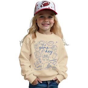 Toddler Girl Boy Game Day Football Sweatshirt Football Doodles Pullover Long Sleeve Shirt Kids Rugby Sport Fans Outfit in Kuwait