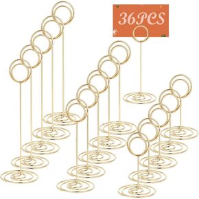36-Piece Table Number Holders, 1.6"/3.3"/8.7" Golden Wire Place Card Holder Menu Clips with Spiral Base, Round Note Card Stands for Wedding Reception, Party Photo Display, Dinner Centerpieces Decor in Kuwait