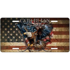 God Bless America License Plate – American Flag with Bald Eagle Patriotic Front Plate for Car, Truck, SUV – Durable Aluminum USA Auto Accessory in Saudi Arabia