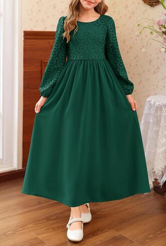 HOSIKA Girls Long Sleeve Maxi Dress Vintage Chiffon A-Line Formal Junior Bridesmaid Dresses for Fall Wedding Party in Kuwait