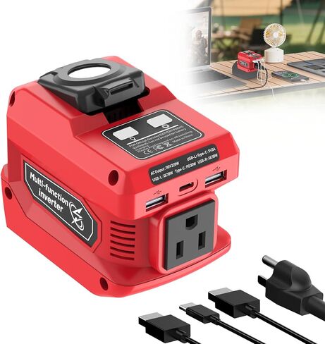 220 واط محمولة العاكس الطاقة المتوافقة مع بطارية DeWalt 20V ، DC 20V إلى AC 110V بطارية العاكس ، محطة كهرباء مع ضوء العمل 400LM LED ، منفذ AC 1 ، 2 منافذ USB و 1 من النوع C ، شحن سريع in Kuwait