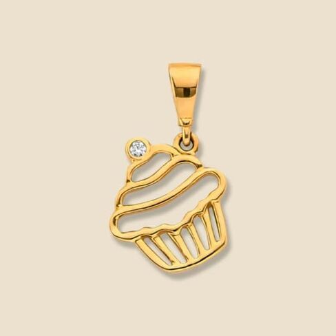 14K Solid Gold Cupcake Charm | Modern Jewelry | Symbols of Celebration, Joy, and Indulgence | Minimal Jewelry | Everyday Jewelry | in Saudi Arabia