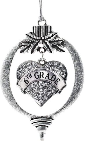 Inspired Silver - 6th Grade - Silver Christmas Ornament - Pave Heart Charm Christmas Tree Ornament with Cubic Zirconia - Holiday Hanging Decoration in Saudi Arabia