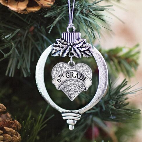 Inspired Silver - 6th Grade - Silver Christmas Ornament - Pave Heart Charm Christmas Tree Ornament with Cubic Zirconia - Holiday Hanging Decoration in Saudi Arabia