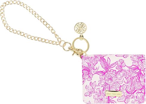 Lilly Pulitzer Snap ID Card Case, Cute Keychain Wallet, Slim Credit Card Holder with Gold Chain Wristlet Strap (Unforgettable Pink) in Saudi Arabia