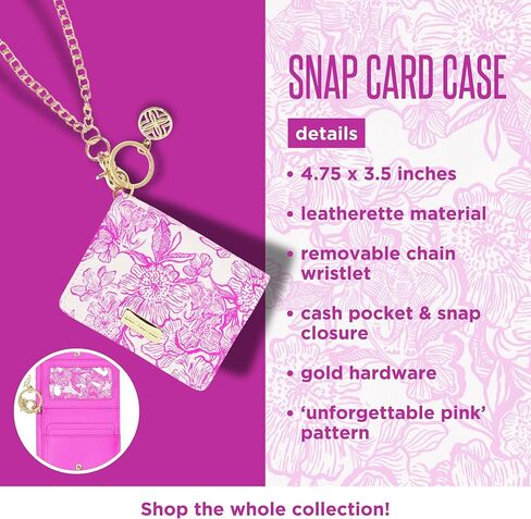 Lilly Pulitzer Snap ID Card Case, Cute Keychain Wallet, Slim Credit Card Holder with Gold Chain Wristlet Strap (Unforgettable Pink) in Saudi Arabia