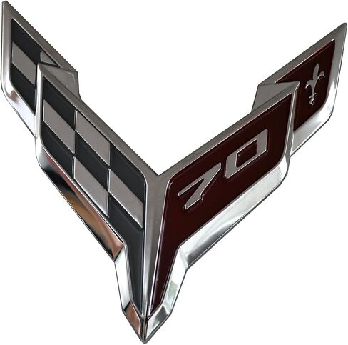 1pc C8 Stingray Front 70th Anniversary Bumper Flags Emblem Replacement for 2020+ Corvette Hood (Black Red) in Saudi Arabia