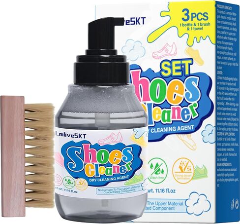 Shoe Cleaner Kit, Deep Cleaning Sneaker Cleaner for Stain Removal, Quick Drying White Shoe Cleaner for Leather, Tennis, Athletic, Canvas, Rubber Shoes - Complete Cleaning Brush Set- 11.16 oz in Saudi Arabia